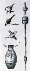 Armes, amulette et harpon de Manyema, de The History of Mankind, Vol.III, par Prof. Friedrich Ratzel, 1898