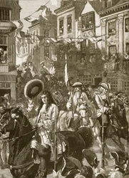 Procession triomphale de William à Whitehall (illustration de Cassells Illustrated History of England)
