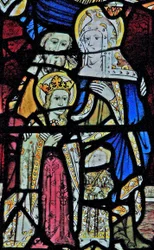 Fenêtre Ew représentant Sainte Anne, Joachim, la Vierge Marie et l
