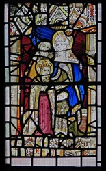 Fenêtre Ew représentant Sainte Anne, Joachim, la Vierge Marie et l