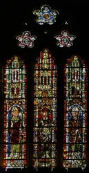 Fenêtre S3 représentant Saint Brice, Saint Ambroise et Saint Wulstan(?)