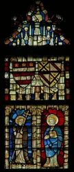 Fenêtre représentant deux saints et des écussons héraldiques