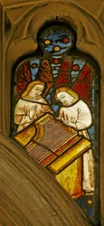 Fenêtre n1 représentant des anges musiciens avec un clavicymbalum