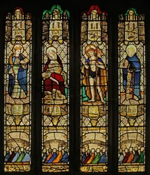 Fenêtre n3 représentant le Christ, la Pietà, Sainte Mabena, Saint Mewbred