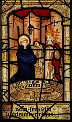 Fenêtre n5 représentant Saint Neot béni par le pape