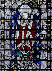 Fenêtre w6 représentant Saint Nicolas ; bordure avec des figures
