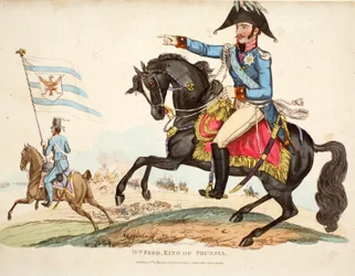 Wm Fred. Roi de Prusse, publié par Richard Evans, gravé par Romney, illustration de An Historical Account of the Battle of Waterloo par William Mudford, 1816
