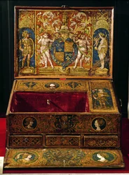 Boîte à écrire ou bureau, probablement peint par Lucas Hornebolte (c.1492-1544) c.1525-27