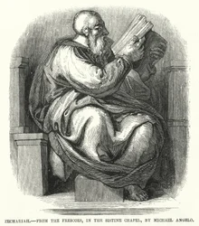 Zacharie, des fresques de la Chapelle Sixtine, par Michel-Ange (gravure)