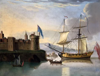 Sloop anglais à deux mâts gréé en Snow
