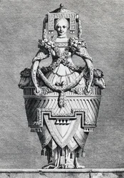 Vase anthropomorphe, mariée grecque, gravure de Mascarade la Grecque, Suite des Vases et Cheminées
