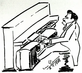 Autocaricature du chanteur lyrique Enrico Caruso au pianola