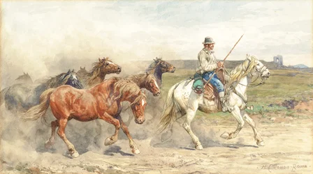 Conduite de chevaux dans la campagne romaine