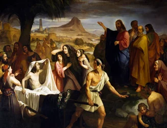 Résurrection du fils de la veuve de Naïm, par Enrico Pollastrini, Église de Sainte Marie du Secours, Livourne, Toscane, Italie