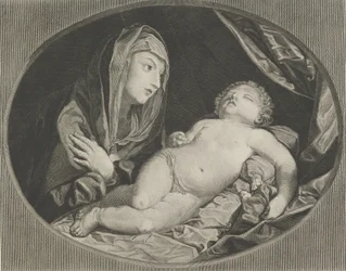 La Vierge avec les bras croisés sur sa poitrine regardant l