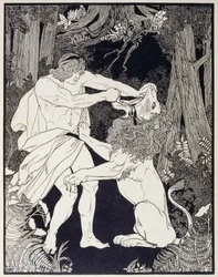 Dessin de Samson combattant un lion (gravure)