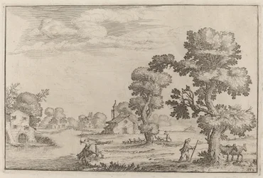 Village au bord du lac avec des bergers