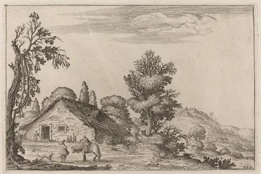 Paysage avec un voyageur devant un cottage