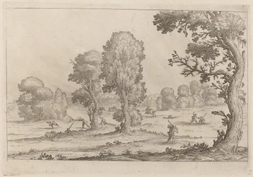 Hommes se battant dans un paysage