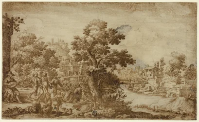 Paysage avec danseurs et musiciens