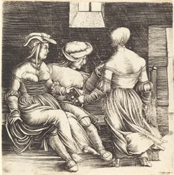 Jeune homme et servantes