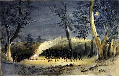 Un Corroboree indigène la nuit