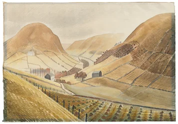 Gerbes de maïs et fermes - Hill Farm, Capel-y-ffin, Pays de Galles, 1938