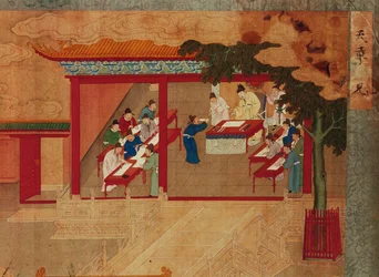 Un groupe de scribes copiant le Tao te king et le présentant à l