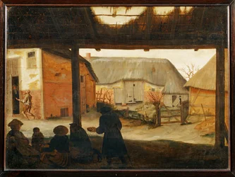 Cour de ferme avec mendiants ...