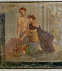Fragment de peinture murale de Pompéi : scène mystique ...