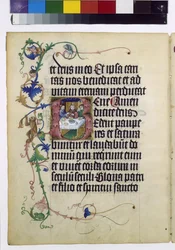 Pleine page : texte et initiale en détrempe historiée (détrempe sur papier)