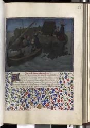 Pleine page : texte avec initiale peinte, miniature encadrée et bordure (miniature)