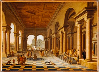 Portique de palais Renaissance avec un messager devant un prince - Portico of a Renaissance palace with a messenger …