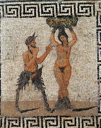 Satyre et nymphe. Mosaïque de Pompéi, Italie