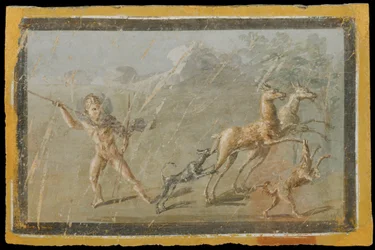 Scène de chasseHerculanum, maison des CerfsVers 60-80 CEWallpainting ...