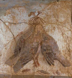 Trois oiseaux suspendus de Pompéi, Italie (peinture murale)