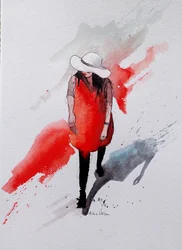 Aquarelle « Robe rouge »