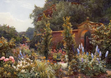 Bordure de plantes herbacées à Hampton-in-Arden Manor, Warwickshire (lithographie couleur)