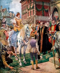 La reine Elizabeth ouvrant la Bourse royale en 1570, vers 1920