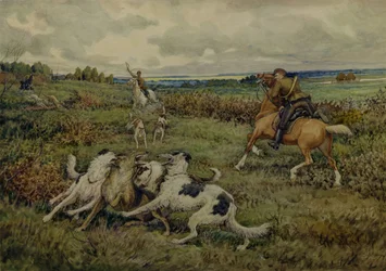Chasse avec des borzoïs