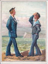 Carte de Noël victorienne de deux marins marchant près de l