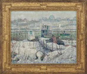 Hangar à bateaux, hiver, Harlem River, vers 1916