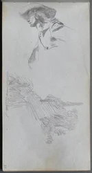 Carnet de croquis, page 27 : Étude de détail pour Sur une terrasse et étude de paysage