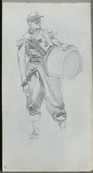 Carnet de croquis, page 79 : Soldat avec tambour