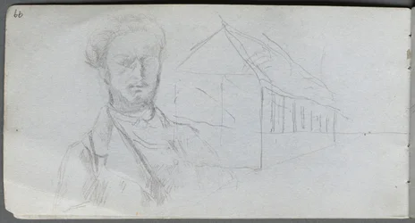 Carnet de croquis, page 99 : Étude de figure, bâtiment