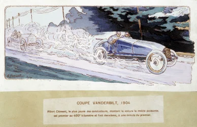 Course : la Coupe Vanderbilt en 1904 - dessin par Ernest Montaut (1878-1909)