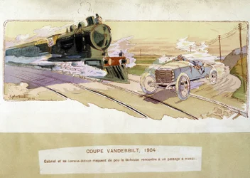 Course : la Coupe Vanderbilt en 1904 - dessin par Ernest Montaut (1878-1909)