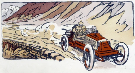 Voiture Renault à Paris-Vienne 1902 Dessin par Ernest Montaut (1878-1909)