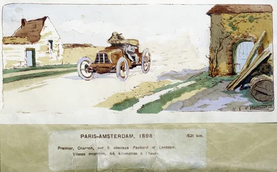La course Paris - Amsterdam en 1898, dessin par Ernest Montaut