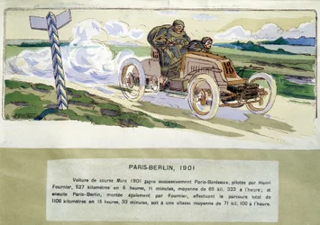 La course Paris - Berlin en 1901, dessin par Ernest Montaut (1878-1909)